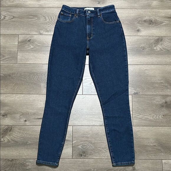 Abercrombie & Fitch Super Skinny High Rise Curve Love Stretch Crop Blue Jeans 29 - Picture 1 of 12